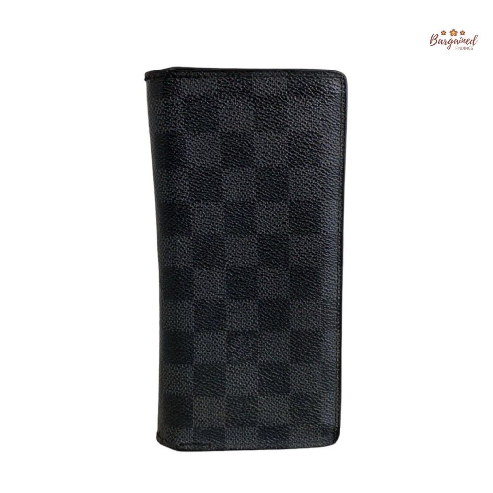 Authentic Louis Vuitton Damier Graphite Coated Canvas Leather Brazza Wallet 2012